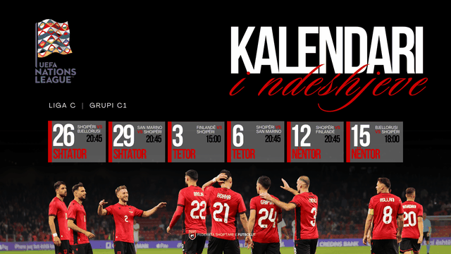 Zbardhet kalendari i Kombëtares shqiptare në Nations League