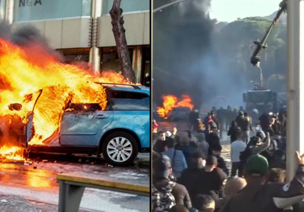 Tensione në bulevardin  Dëshmorët e Kombit   protestuesit shkatërrojnë dhe i vënë flakën një automjeti