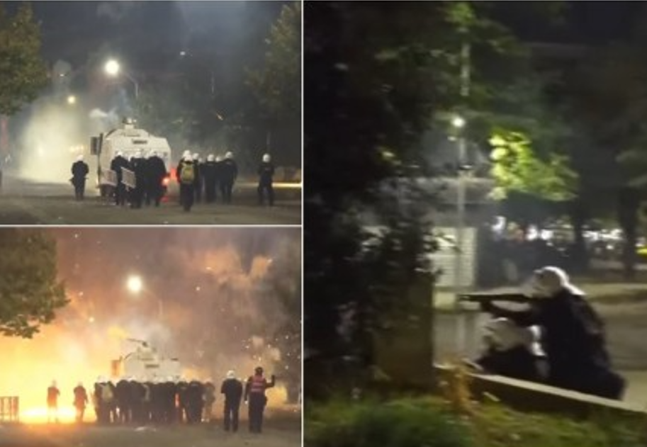Përplasje pranë selisë së PS së  Sulm me gurë e molotovë  policia ndërhyn me gaz lotsjellës dhe plumba plastikë
